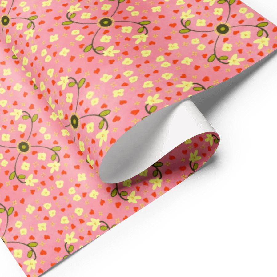 Hearts and Flowers Pink Wrapping Paper product image (7)