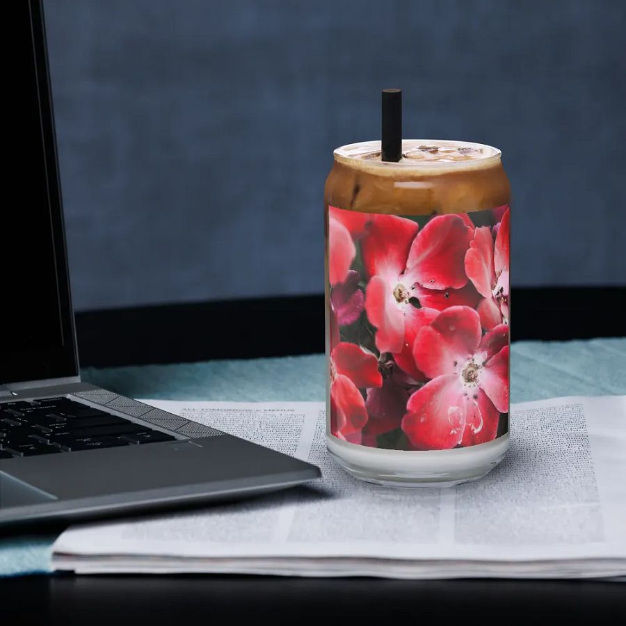 Bright Red Flowers Can Shaped Glass product image (33)