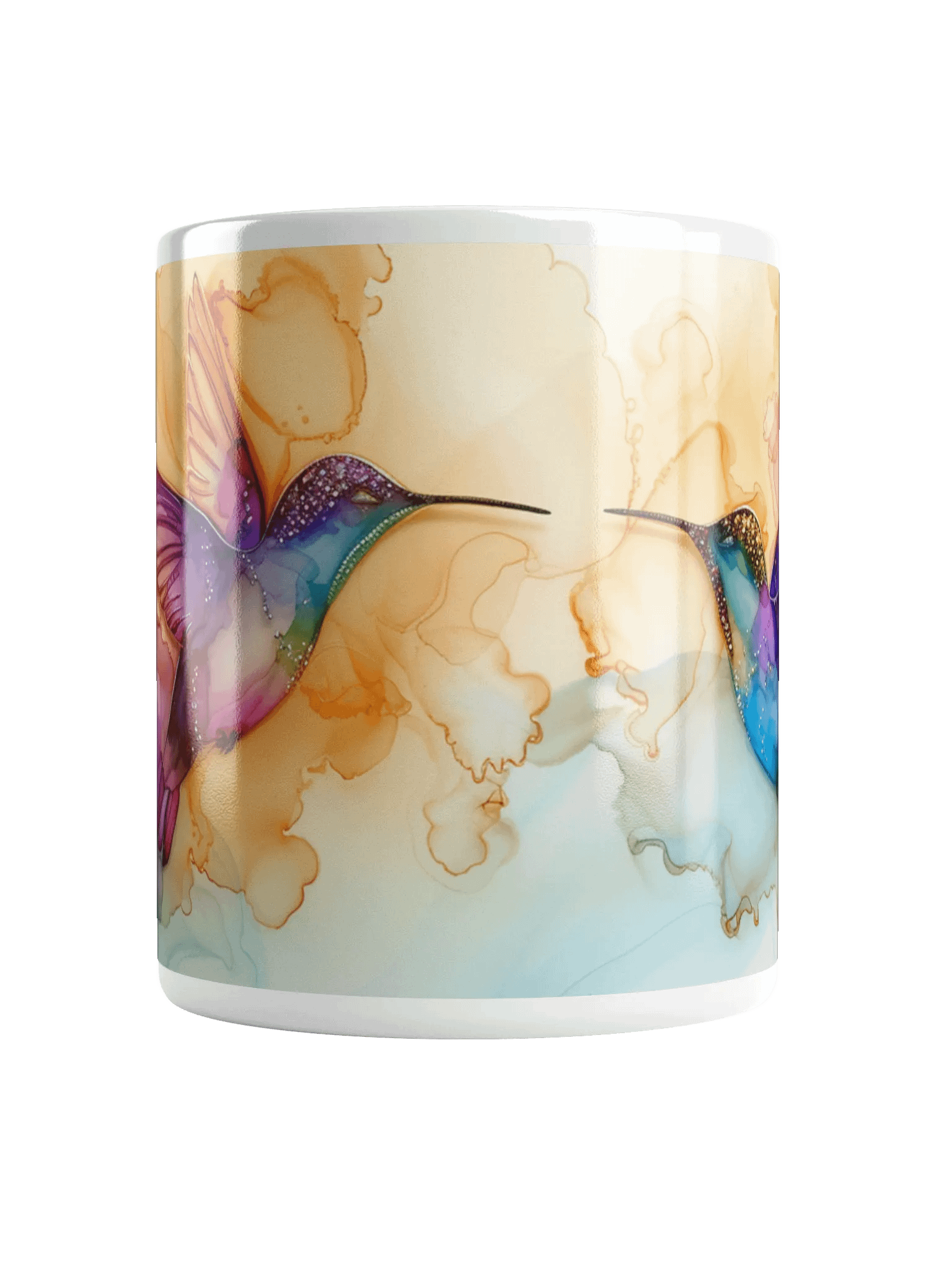Hummingbird Alcohol Ink White Glossy Ceramic Mug by Treasure Pie product image (4)