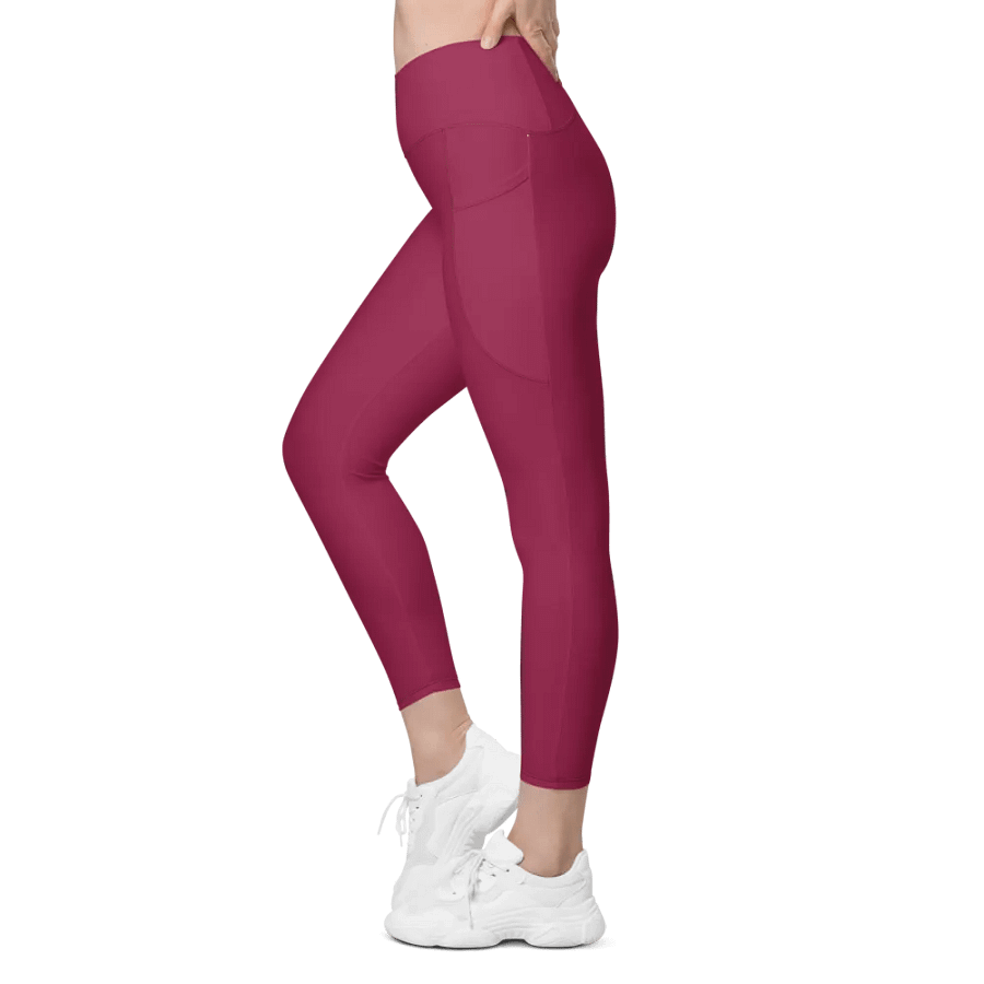 Plain Dark Red True Summer Women's High Waisted Premium Crossover Leggings with Pockets by Treasure Pie product image (6)