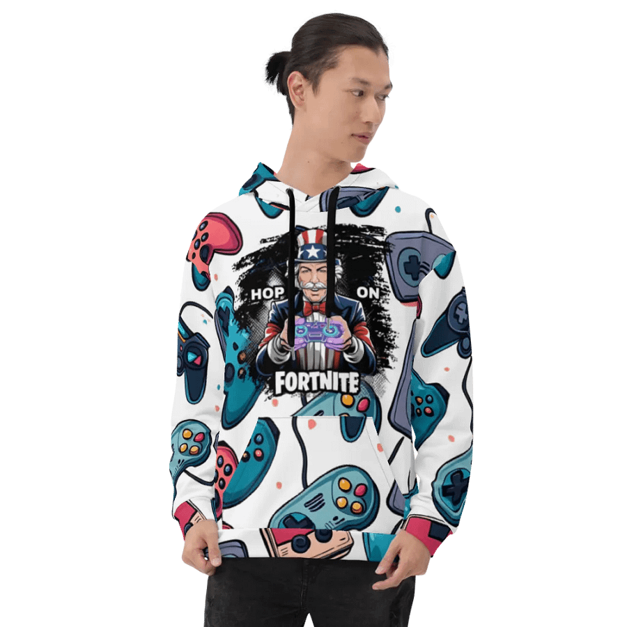 Hop On Fortnite Patriotic Gamer Custom All-Over Hoodie product image (8)
