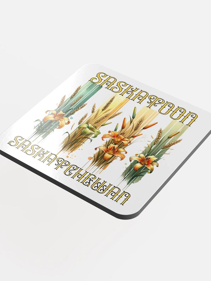Saskatoon Saskatchewan 4 Vertical Tiger Lily Wheat Art Deco Floral Cork Coaster Set product image (1)