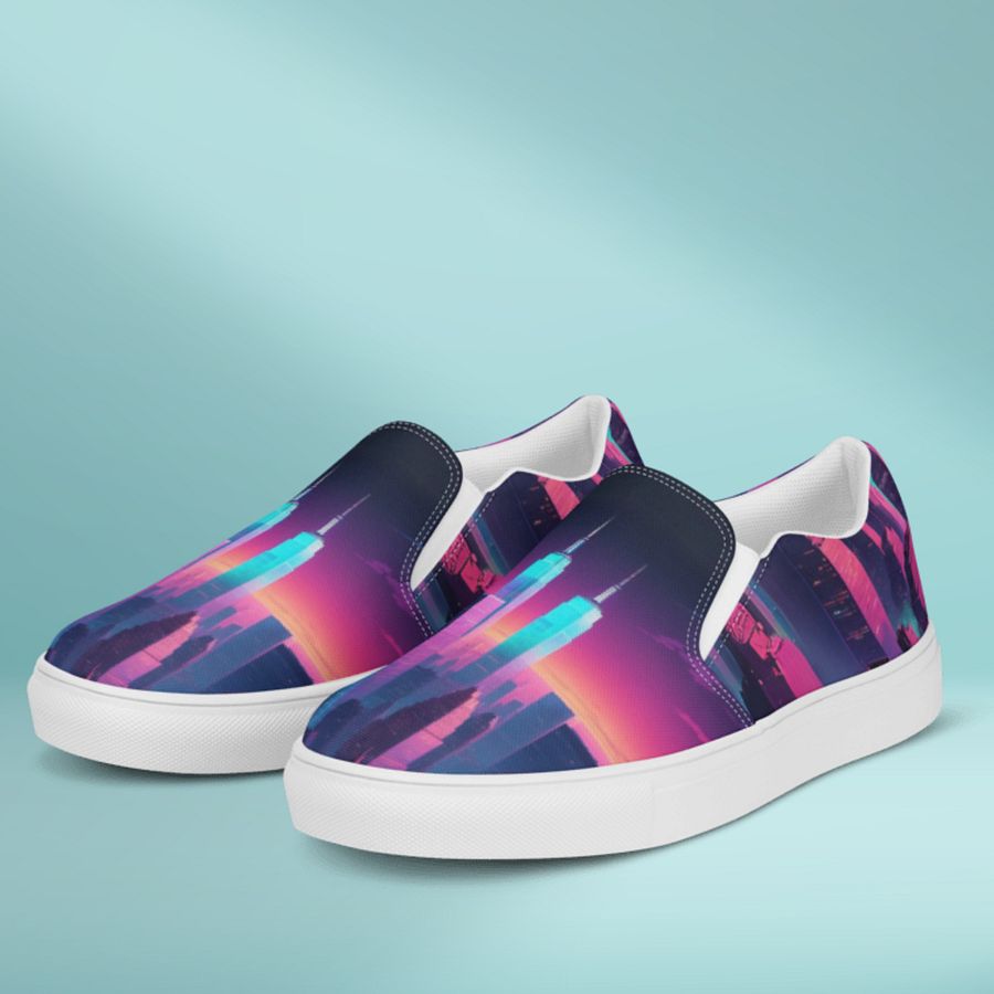 Vaporwave New York City All Over Canvas Slip On Shoes product image (8)