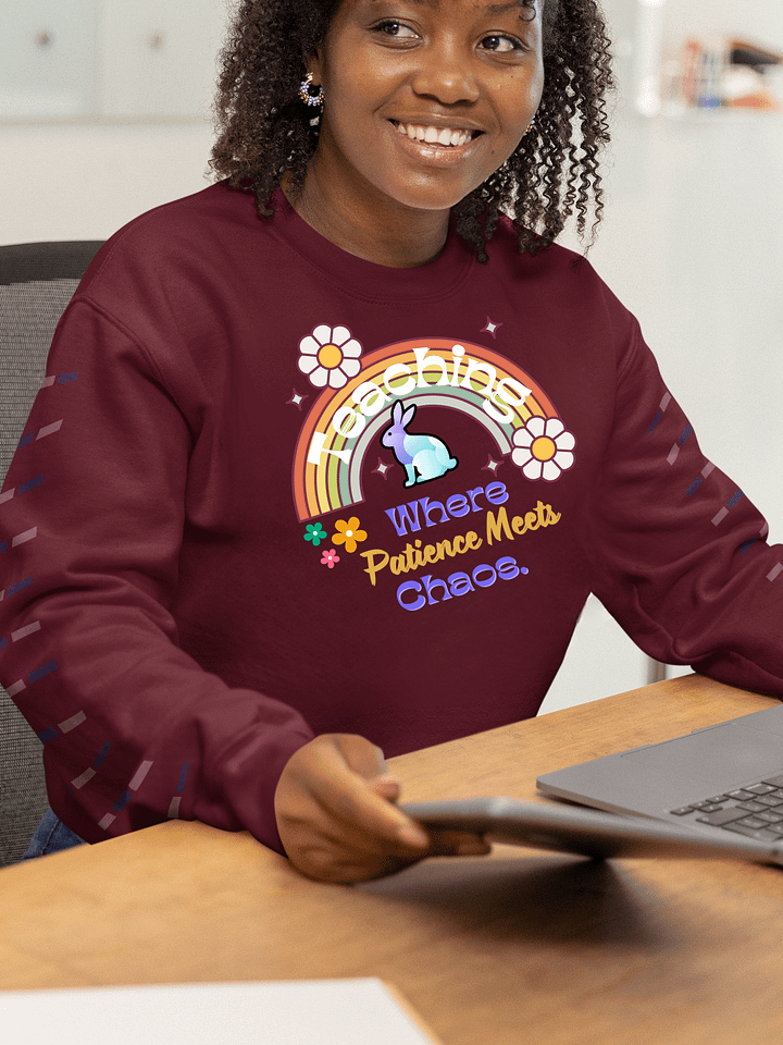Bunny Teaching Where Patience Meets Chaos, Teachers Gildan Sweatshirt product image (1)