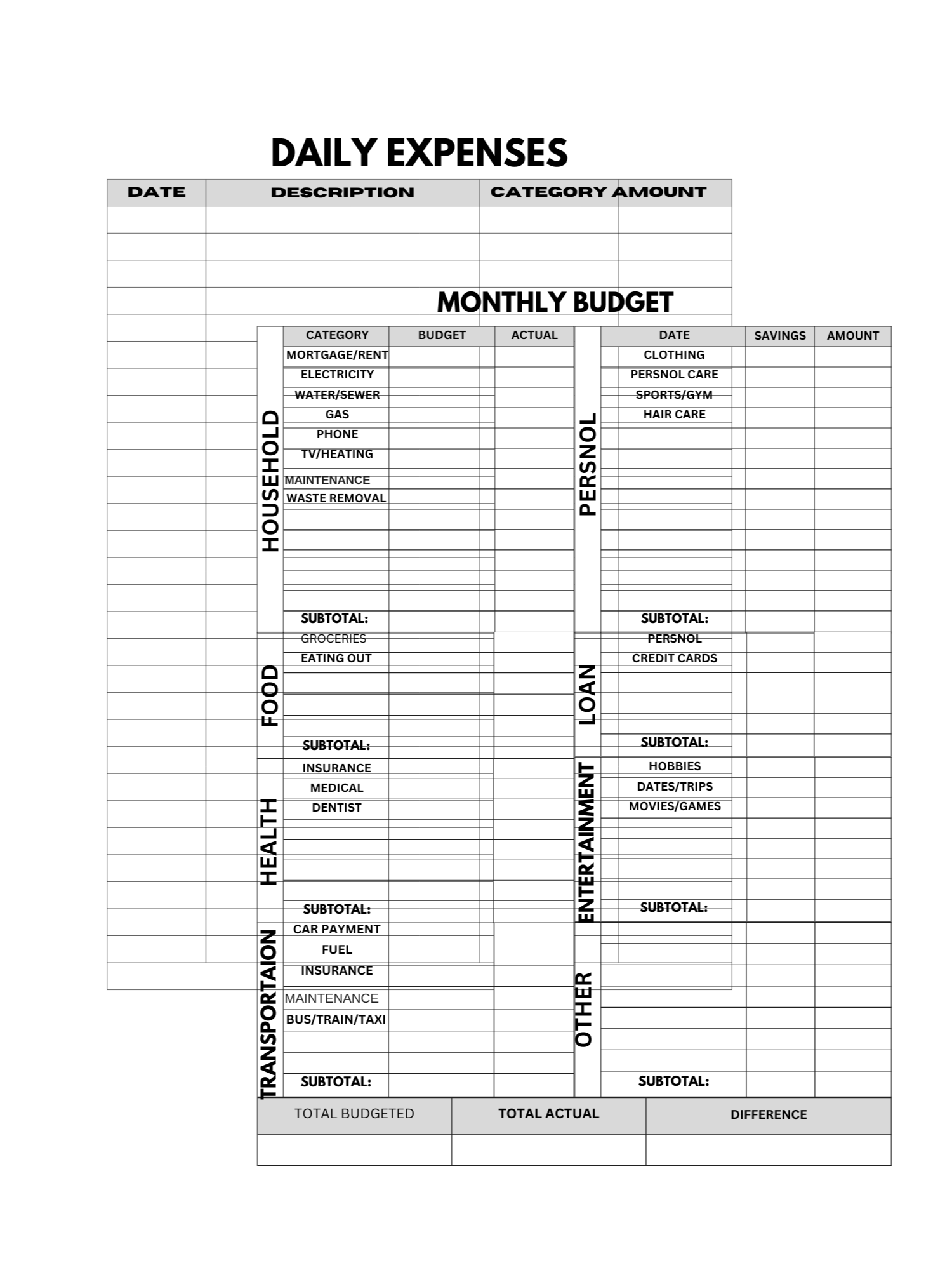 Monthly Budget Tracker" "Personal Finance Logbook" "Income & Expense Tracker" product image (1)