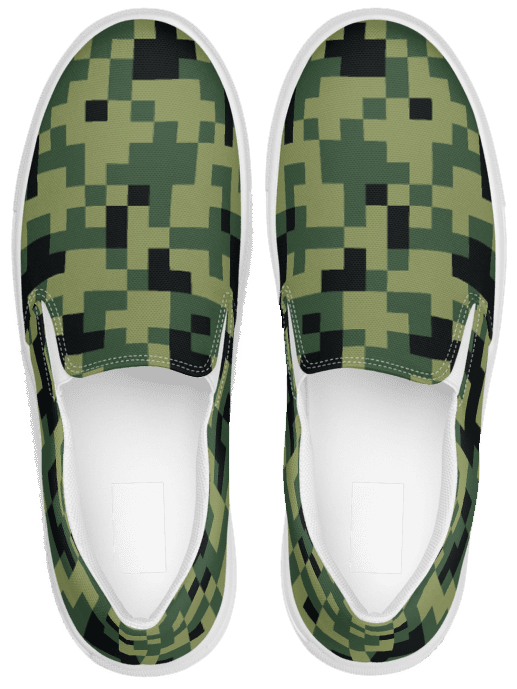 Military Green Camouflage Pixels Camo Pattern Men's Slip-On Canvas Shoes product image (1)