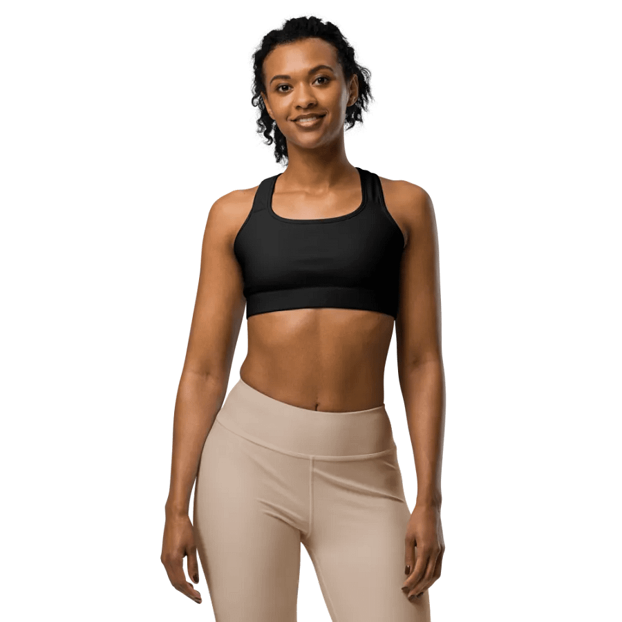 Sports Workout Bra | Black with White Logo on Back product image (2)