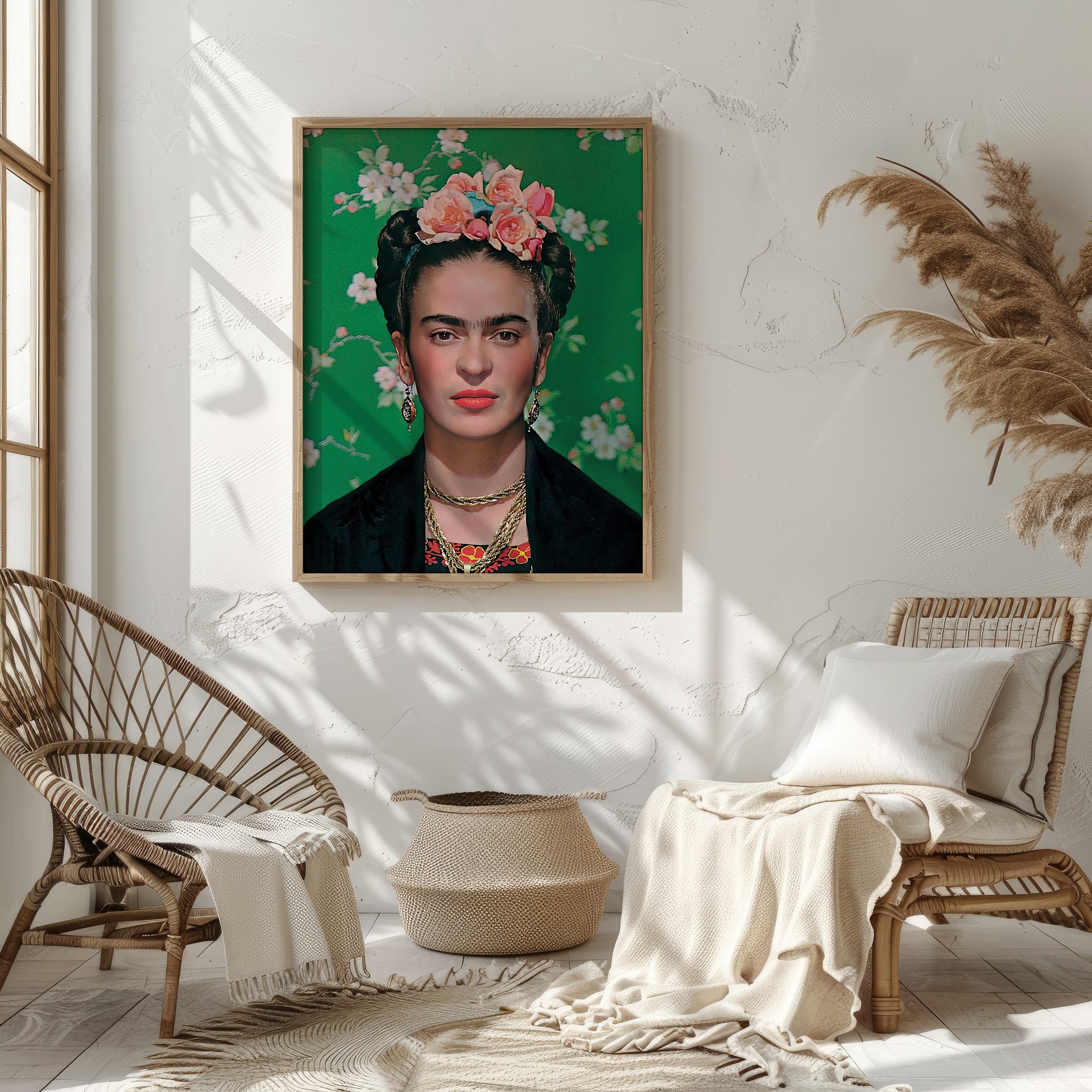 Frida Kahlo Portrait Photo in front of Green Floral Background product image (11)
