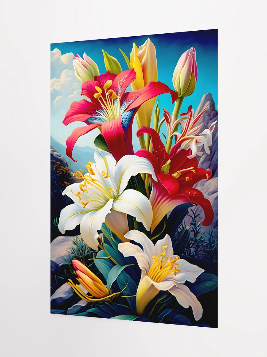 Lilies and Alstroemerias Flowers in White Red Yellow Sky Background Matte Poster product image (5)