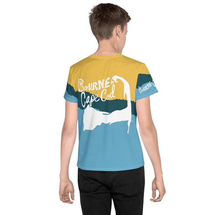 🦈 YOUTH | Boys’ | BOURNE to Cape Cod™ | Logo Tee – All-Over Print | BRN.2C.C.™ | Coastal Explorer Edition 🧭| White Logo on Abstract Landscape Graphic product image (2)