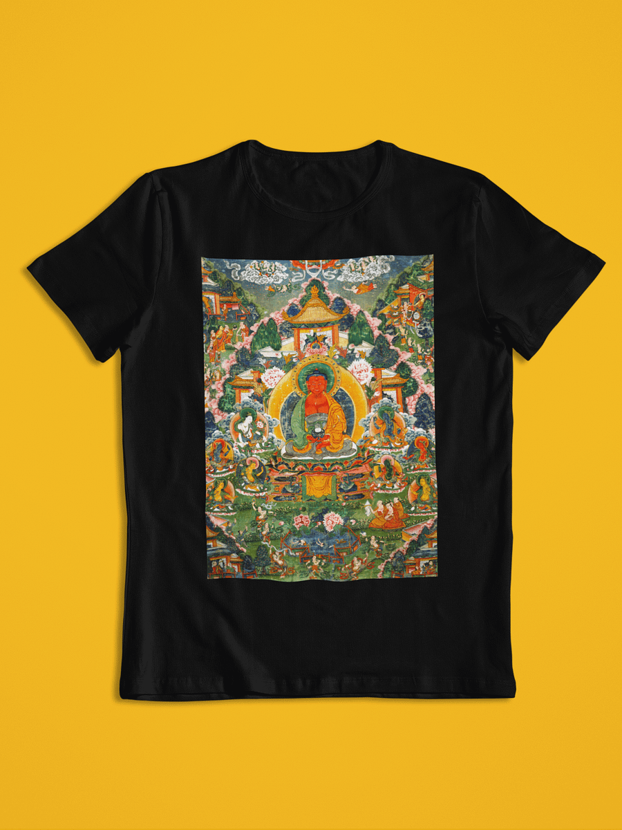 Buddha Amitabha in His Pure Land Traditional Buddhist Thangka Art Unisex T-Shirt product image (1)
