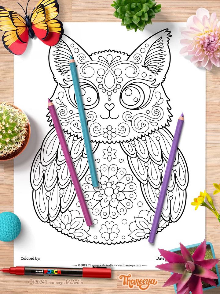 Cat-Owl - Single Coloring Page product image (1)