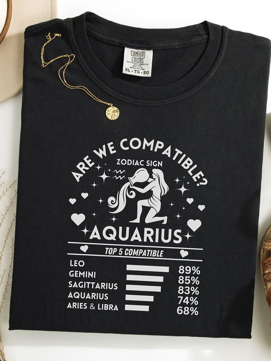 Aquarius Zodiac Sign Romantic Compatibility T-Shirt - Dark Comfort Colors 1717 product image (1)