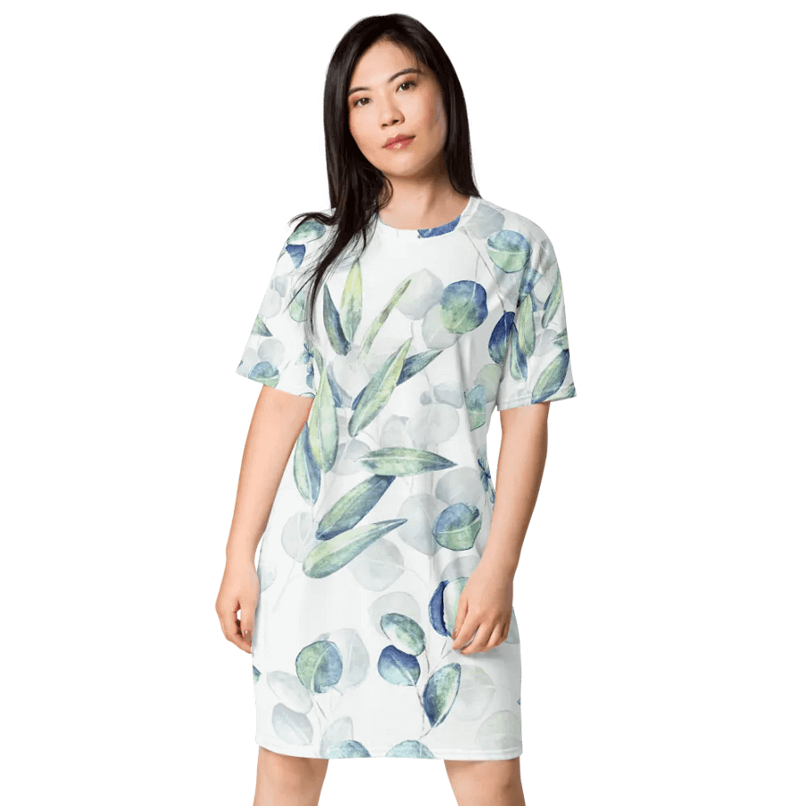 Watercolour Eucalyptus Branches and Leaves Pattern T-shirt Dress product image (4)