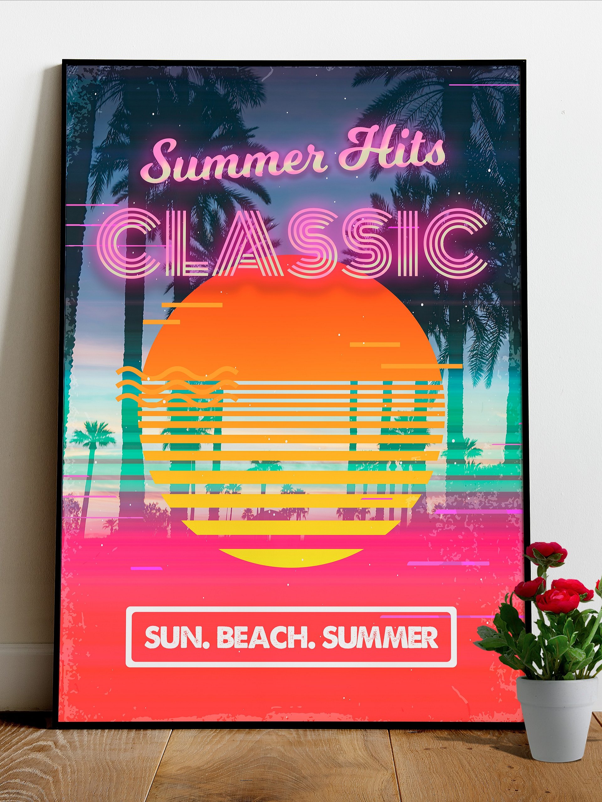 Retrowave poster: Classic Summer Hits [retrowave/vaporwave/synthwave] — aesthetic poster, retrowave art print, neon poster, 80s poster product image (1)