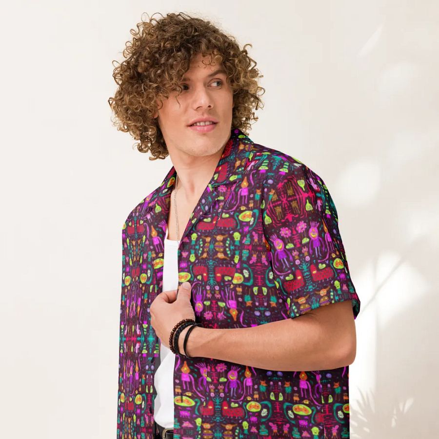 Abstract Darker Doodle Creatures Unisex Hawaiian Shirt product image (4)