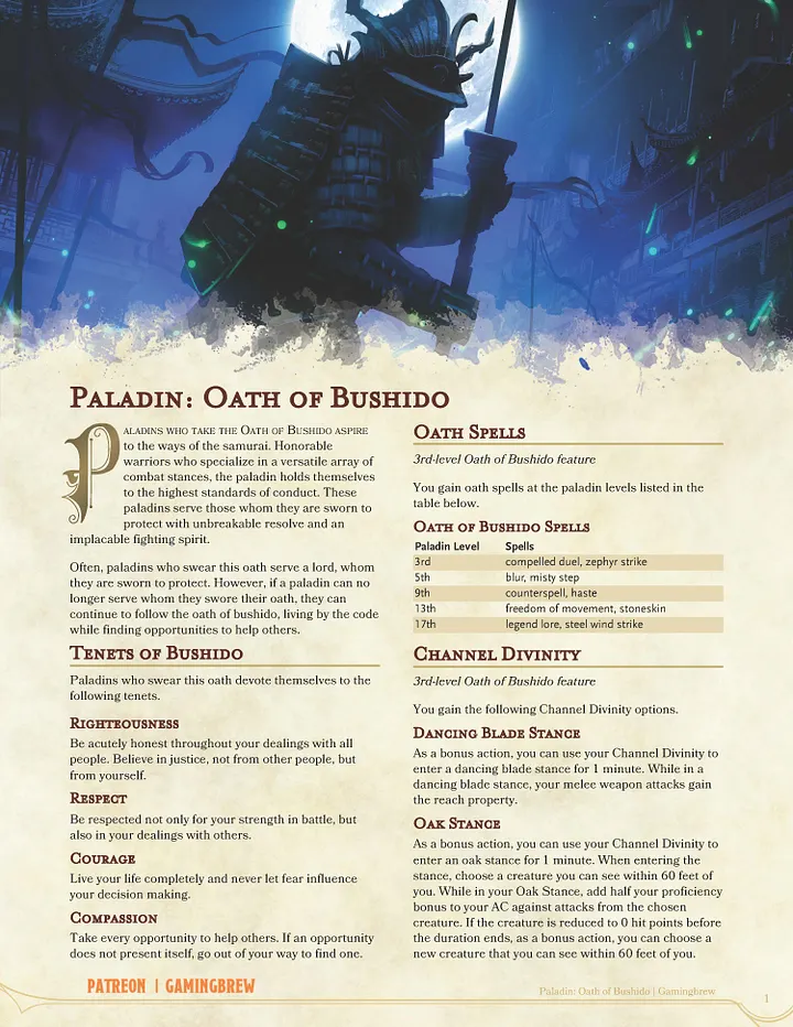 Oath of Bushido | 5E Paladin Subclass product image (2)