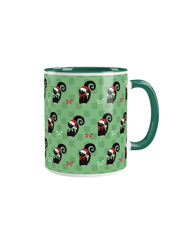 Black Christmas Kitties In-A-Row on Green on Ceramic Mug product image (6)
