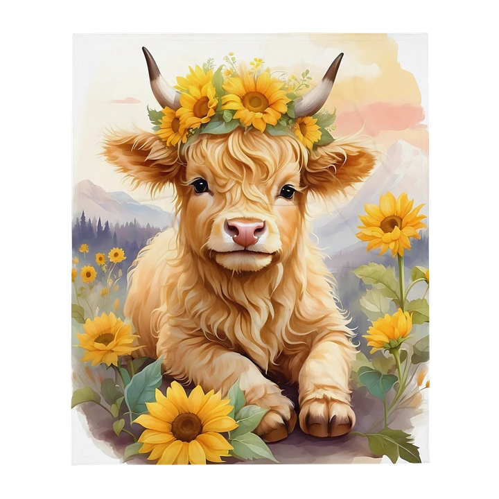 Highland Cow Blanket : Baby Highland Cow With Sunflowers product image (1)