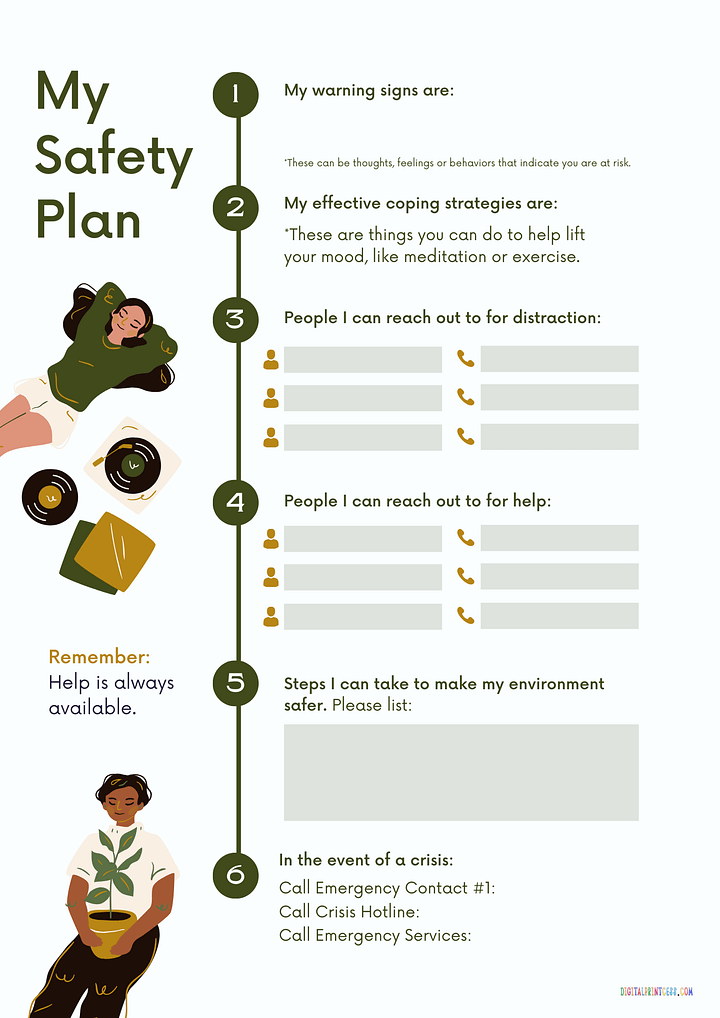 Printable Safety Plan | Mental Health Printable product image (1)