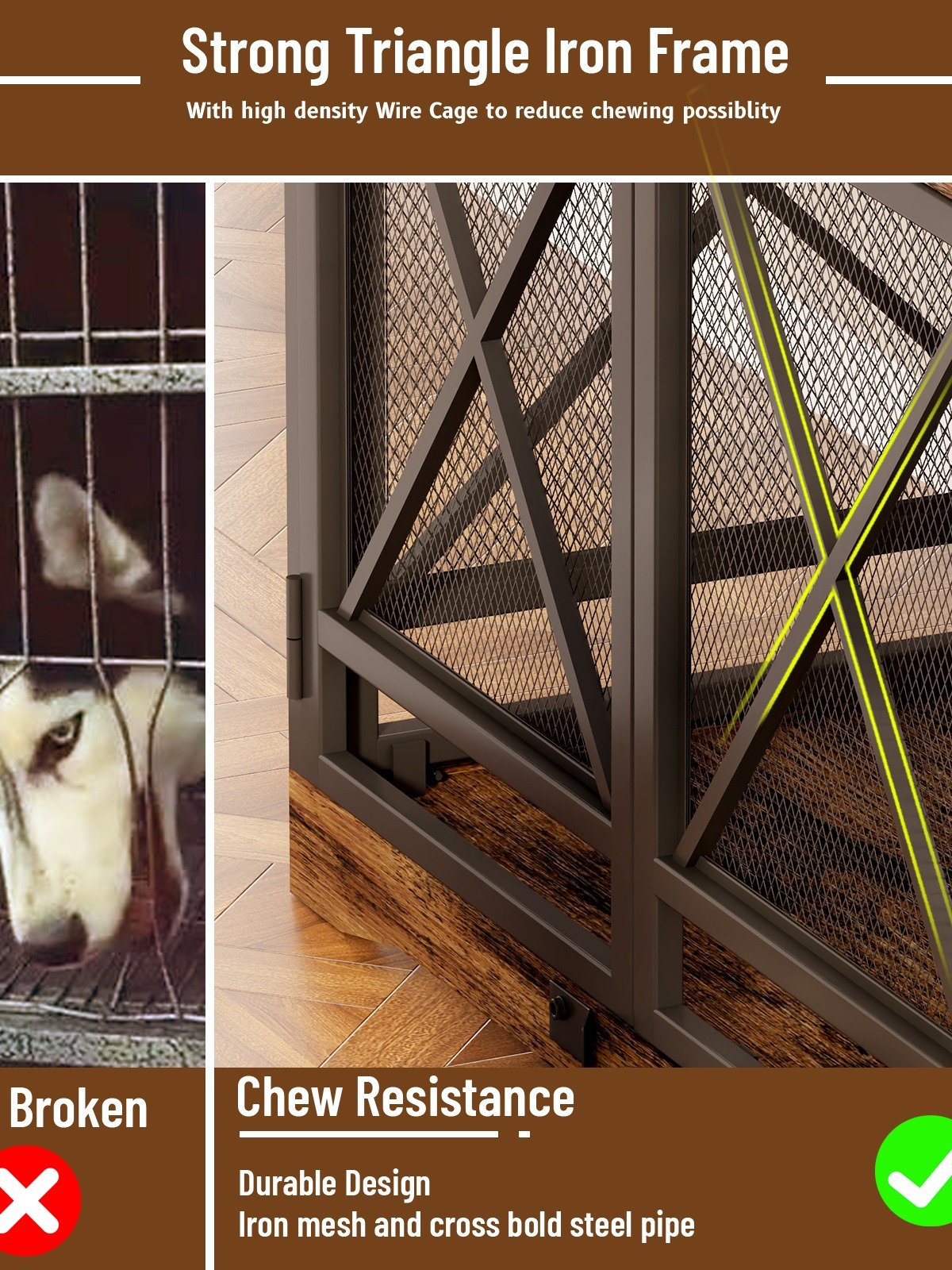 48 inch Extra Large Dog Crate Furniture,Double Door Indoor Kennel,End Side Table Wooden Dog Crates,Anti-Chew Anti-Escape, Wood product image (3)