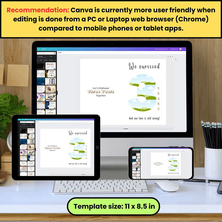 3 Year Anniversary Photo Card Editable Canva Template product image (5)