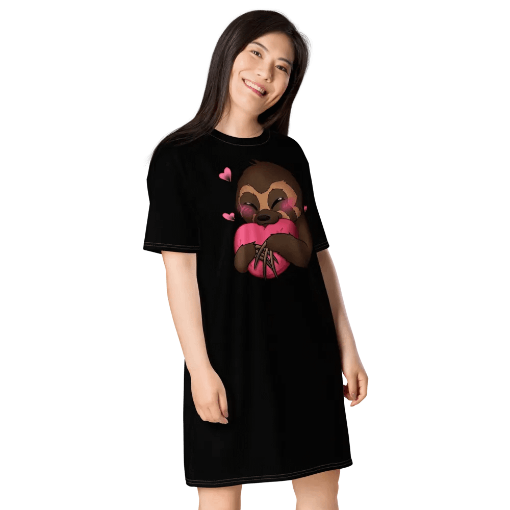 Black Blushing Sloth Love T-Shirt Dress product image (4)