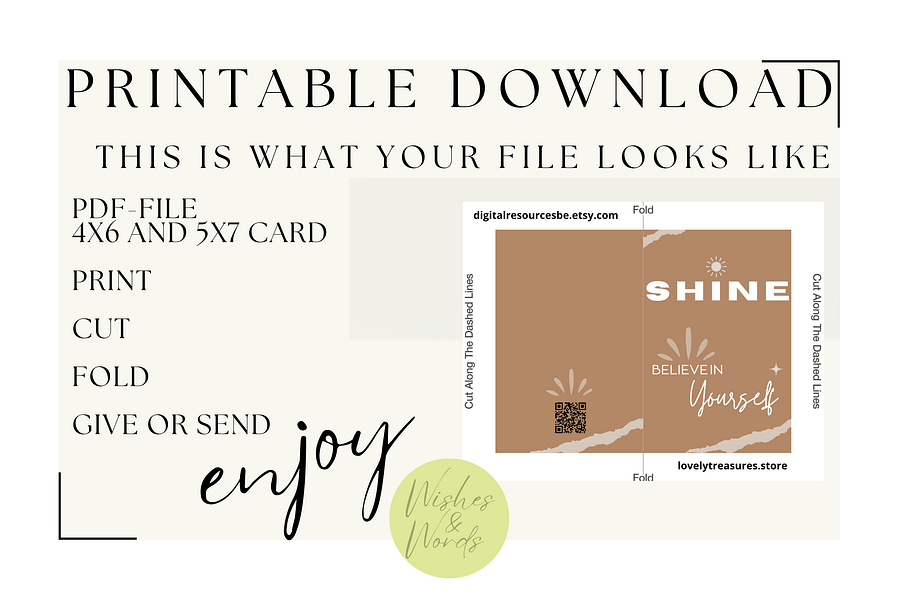 Printable Affirmation Card "Shine, Believe in Yourself" product image (4)