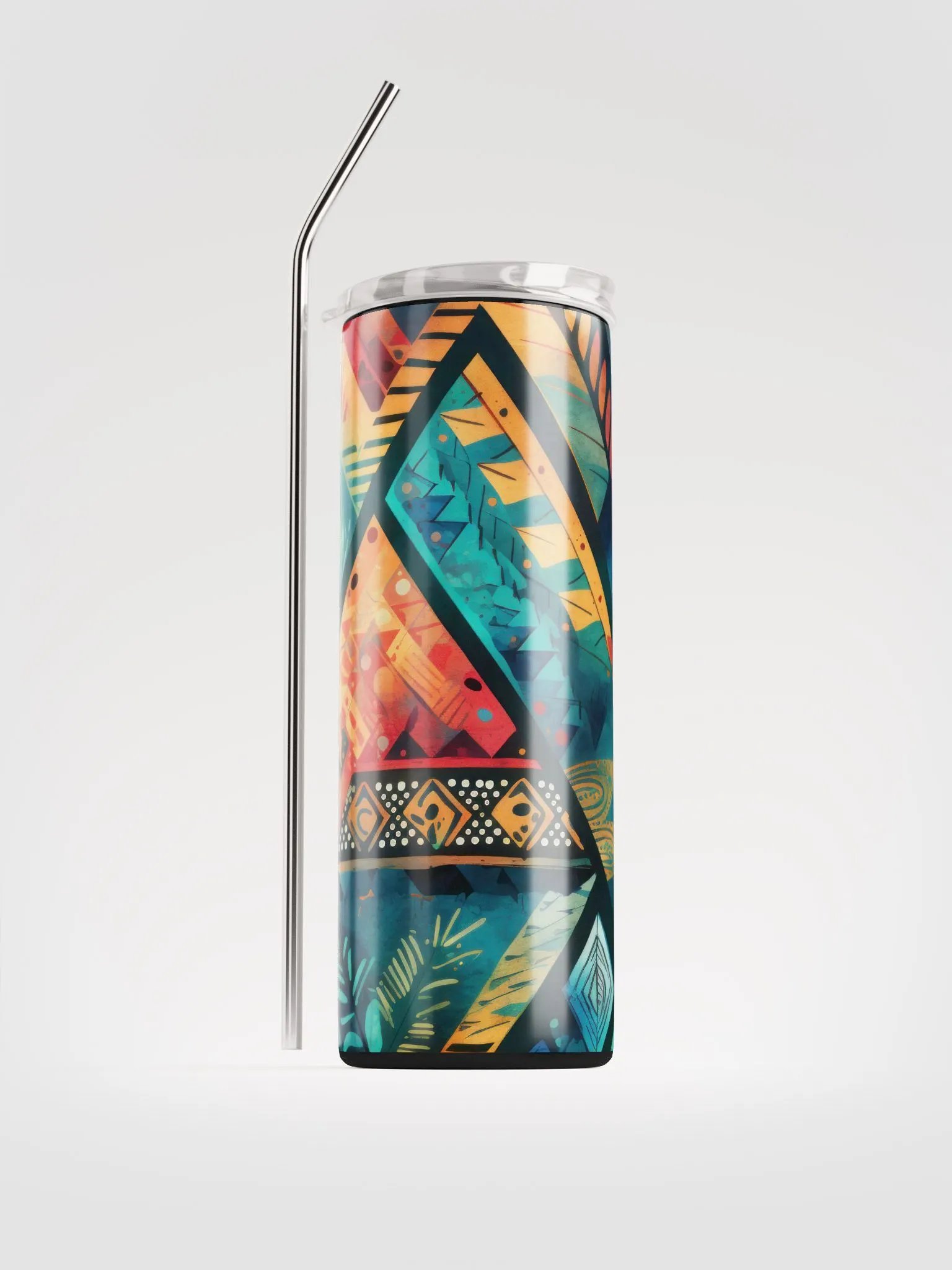 Geometric Bohemian Stainless Steel Tumbler with Reusable Straw - Eco-Friendly 20 oz Travel Mug product image (1)