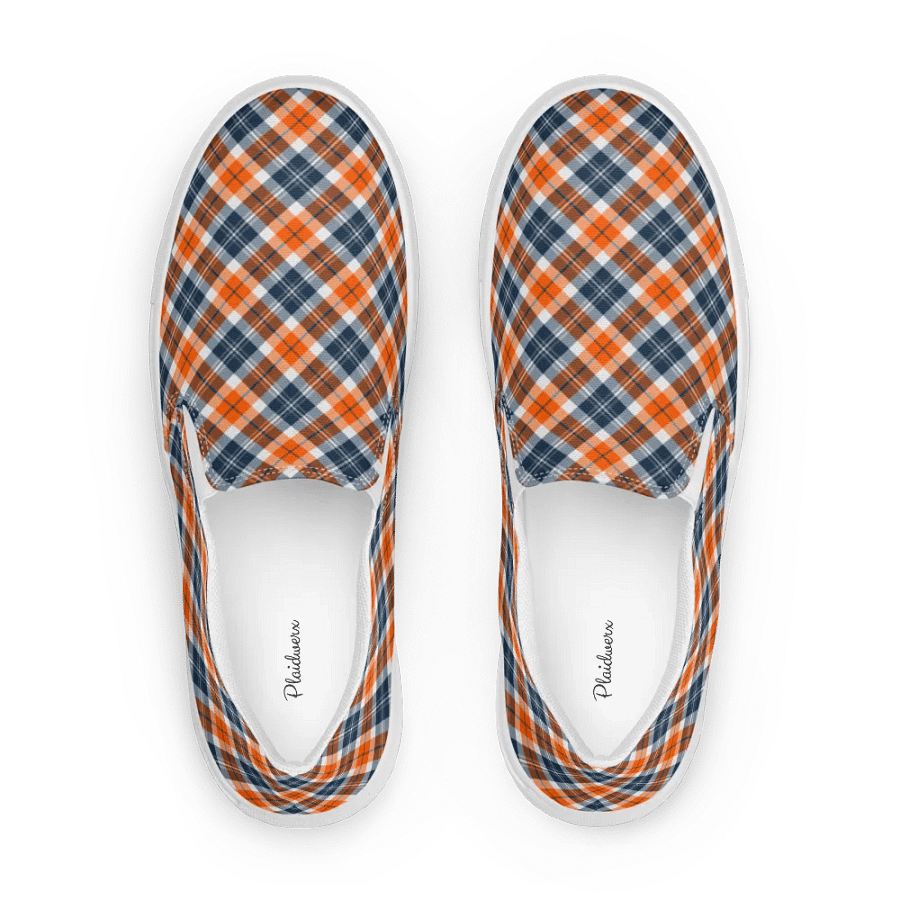 Orange and Blue Sporty Plaid Men's Slip On Shoes product image (1)