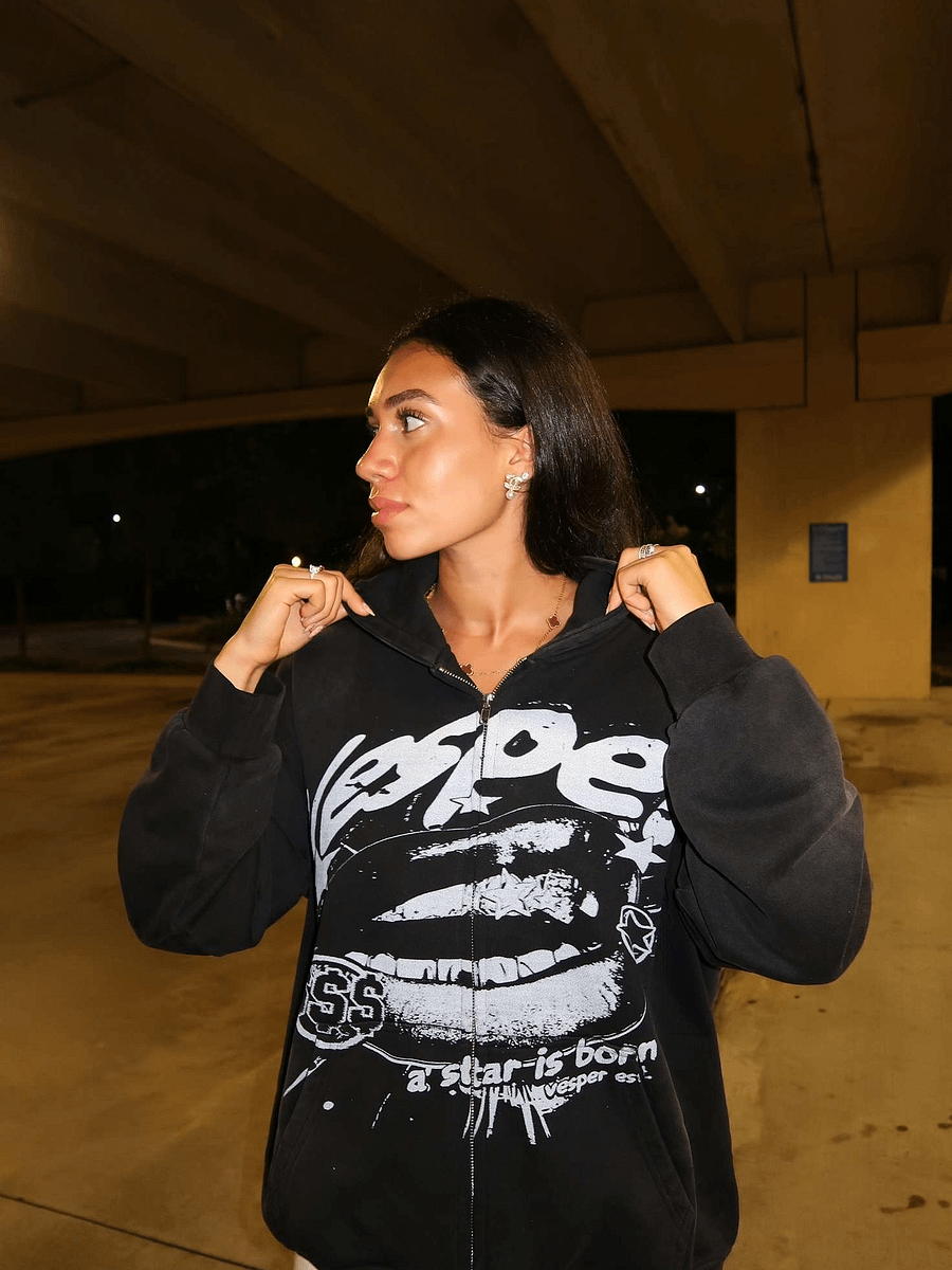 "Born A Star" Black Acid Wash Zip Up product image (3)