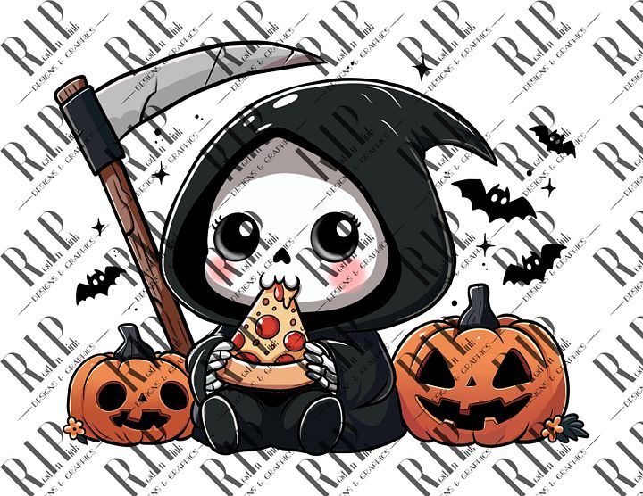 Grim Pizza Party Digital Download PNG - Full Color & Outline version product image (2)