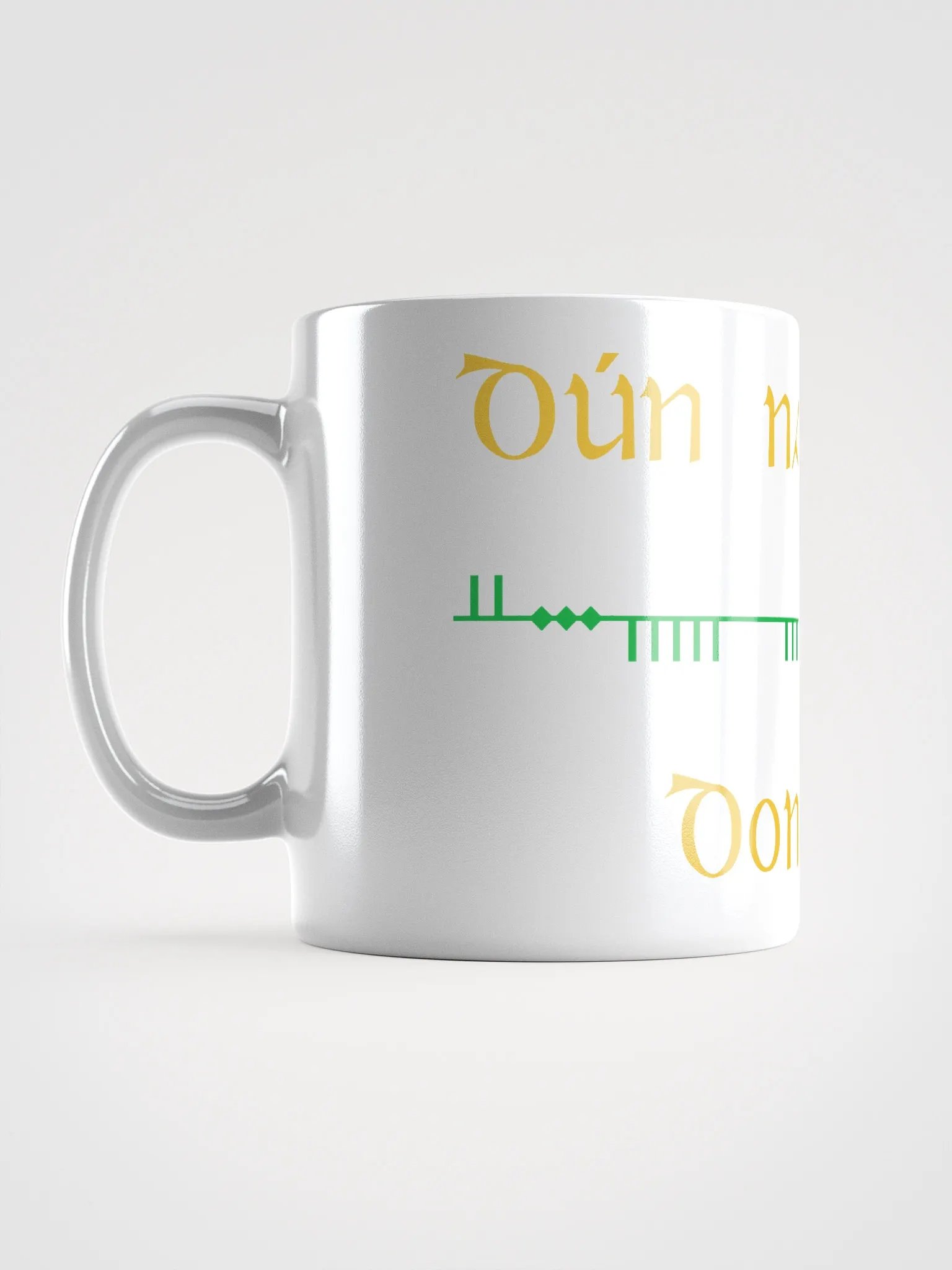 Donegal/Dún na nGall, Scholastic style ogham White Glossy Mug product image (6)