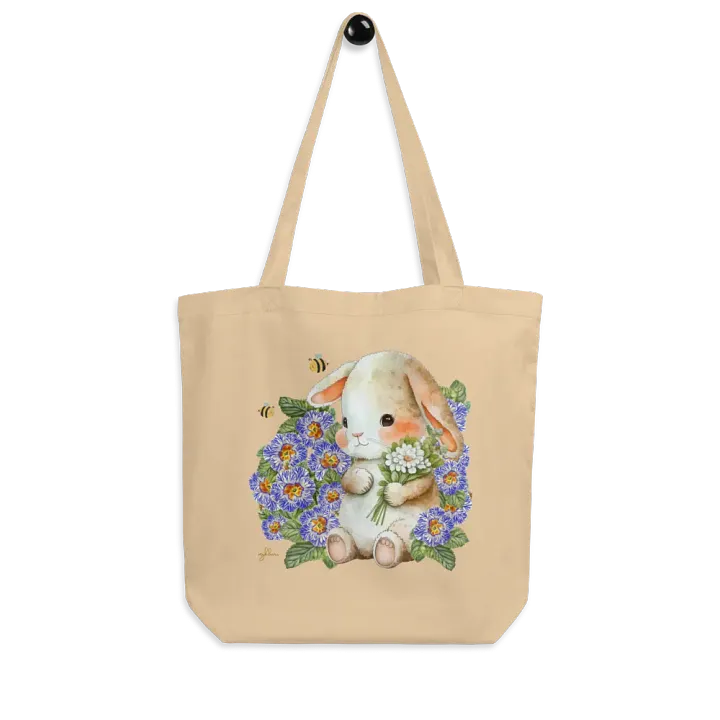 Garden Whispers: Bunny and the Primula Zebra Blues Organic Cotton Tote Bag - Eco-Friendly, Durable, Stylish product image (14)