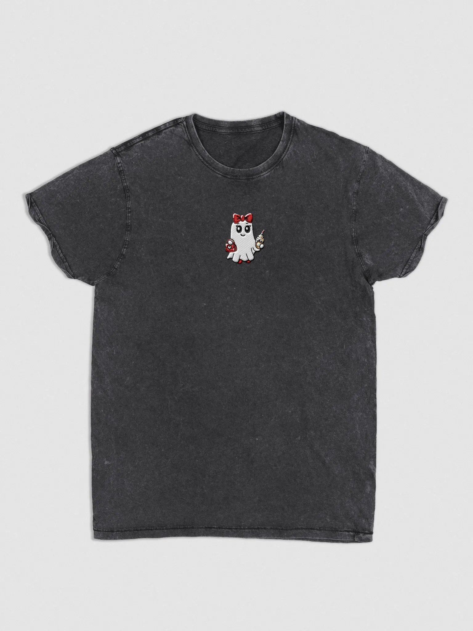 Stylish Ghost Embroidered Semi-fitted Denim T-Shirt product image (1)