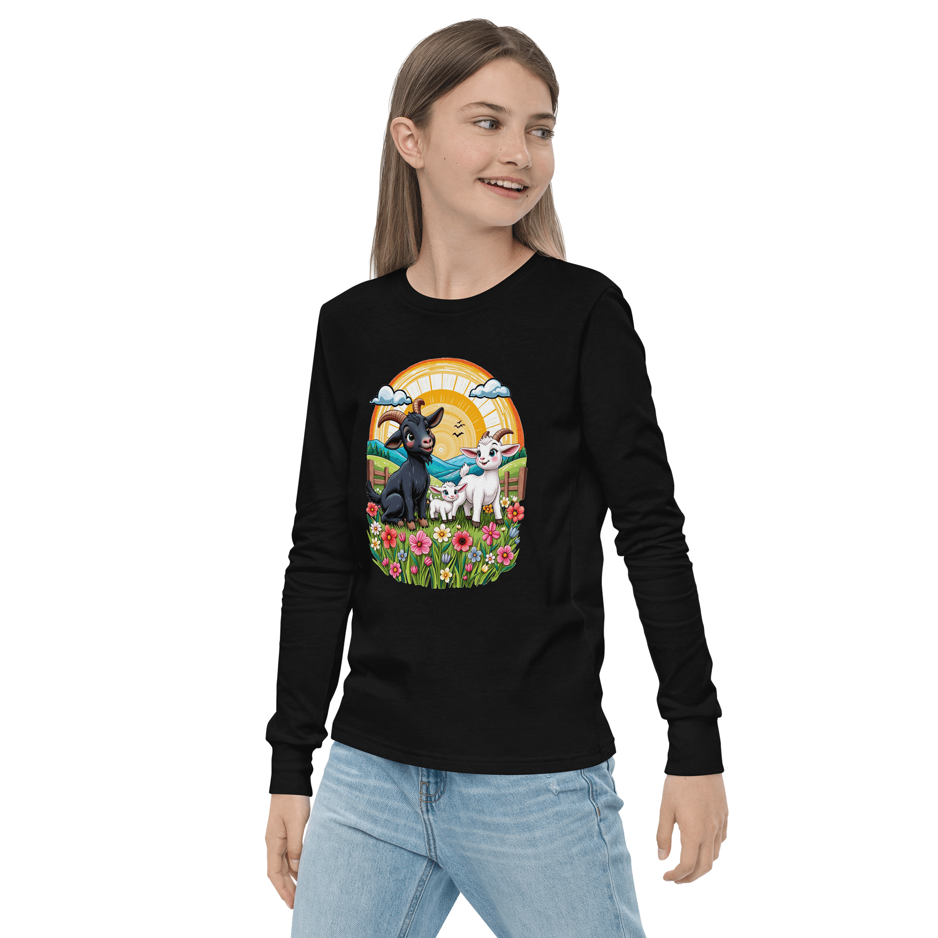 Whimsical Meadow Goats Youth Long Sleeve Tee product image (3)