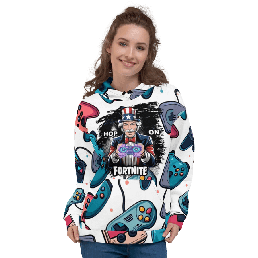 Hop On Fortnite Patriotic Gamer Custom All-Over Hoodie product image (3)