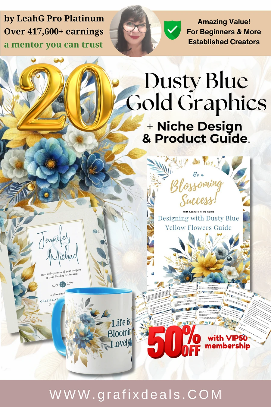 Designing with Flowers | Dusty Blue Yellow Zazzle Niche Guide plus Commercial POD Graphics Clipart product image (4)