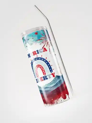 Patriotic Liberty Tumbler Wrap PNG | 20oz America Sublimation Design | Red White Blue Fireworks | 4th of July Digital Download product image (9)