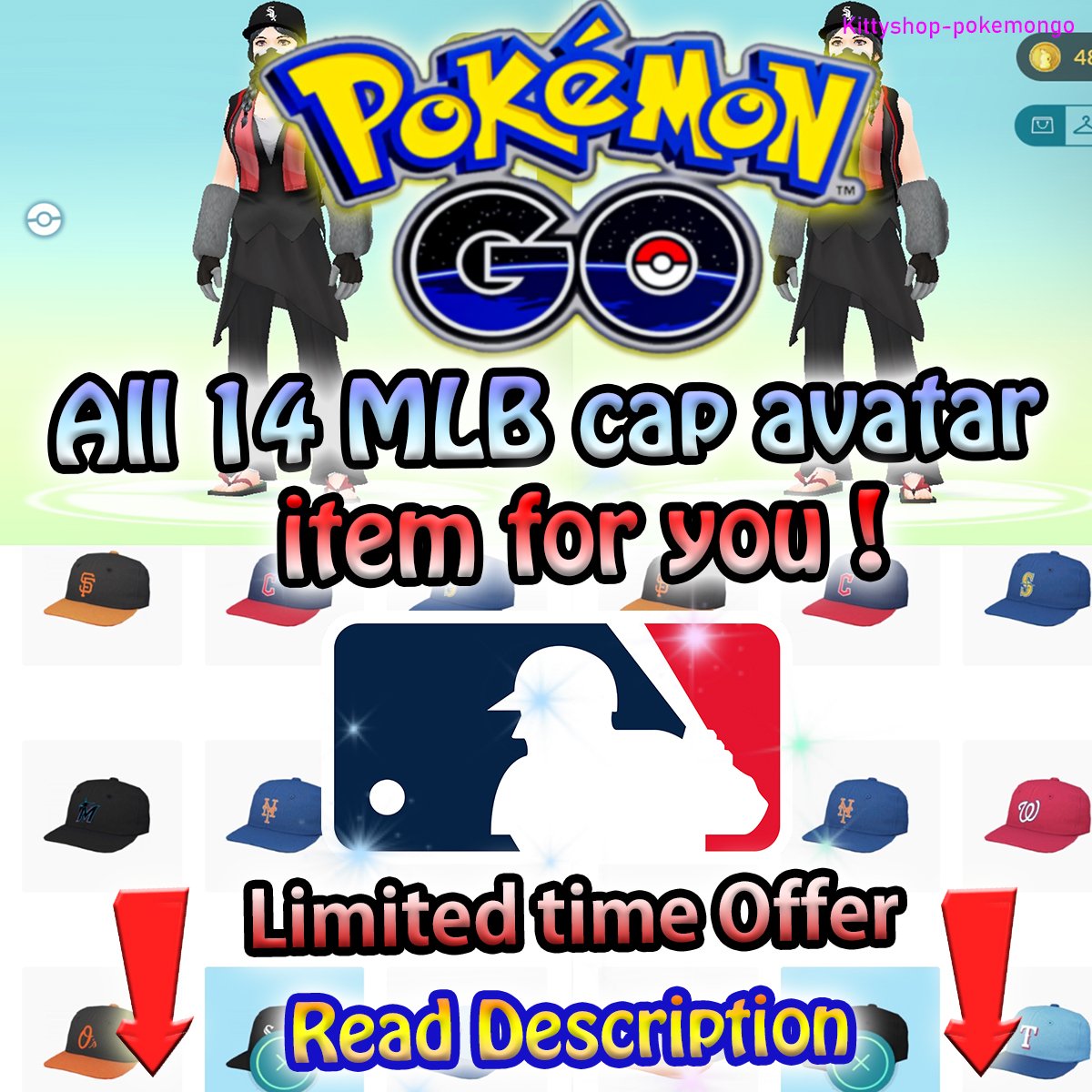 Pokémon Go! ⚾ - Any OR All 14 limited MLB cap avatar items for you (100% Safe) ⚾ product image (1)