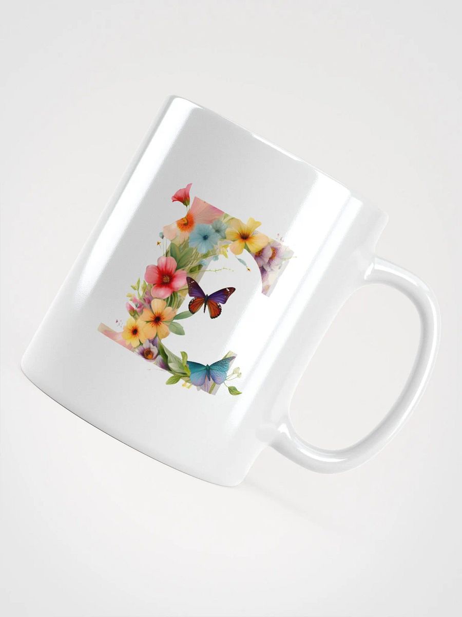 Letter E Monogram Floral Fantasy White Glossy Mug product image (10)