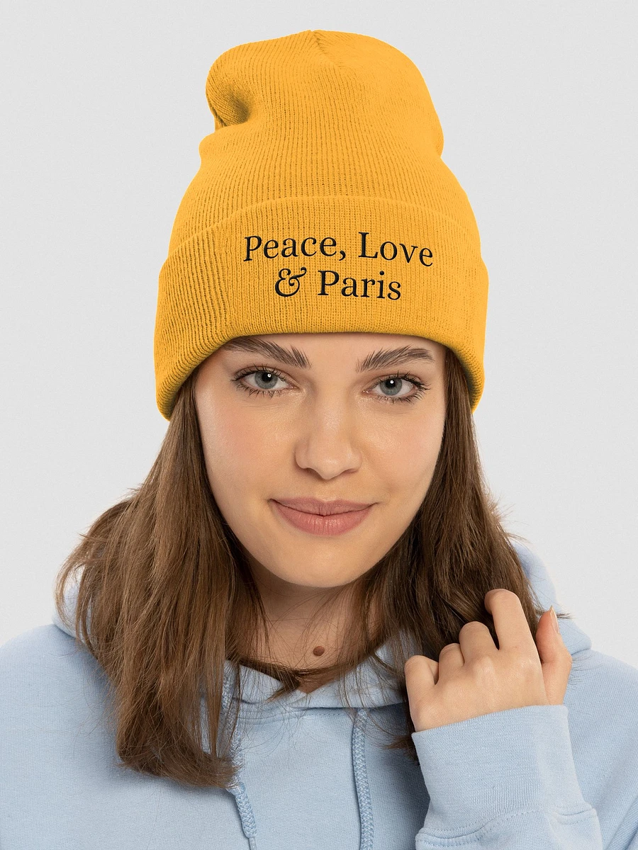 Peace, Love & Paris Cozy Comfort Beanie - Black Embroidery product image (1)