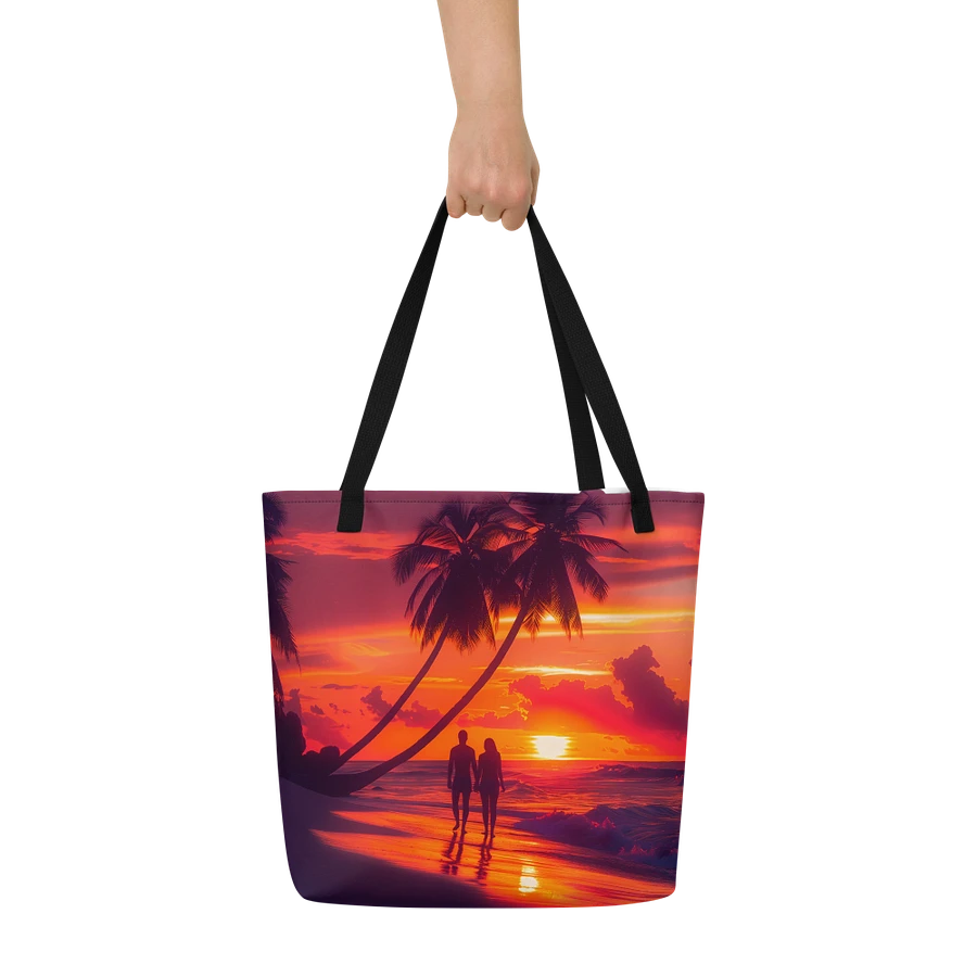 Tote Bag: Romantic Beach Sunset View Palm Trees Ocean Waves Romantic Couple Design product image (6)