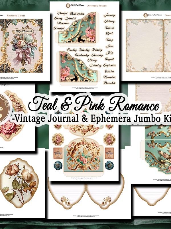Teal & Pink Romance Journal & Ephemera Kit Digital Download only product image (8)