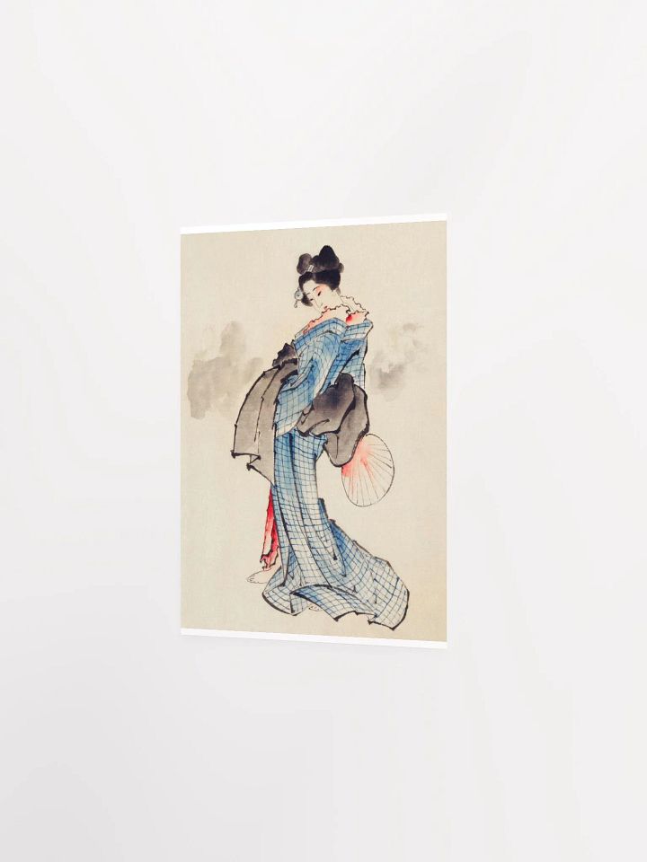 Woman, Full-Length Portrait, Standing, Facing Left, Holding Fan in Right Hand, Wearing Kimono with Check Design by Katsushika Hokusai product image (2)