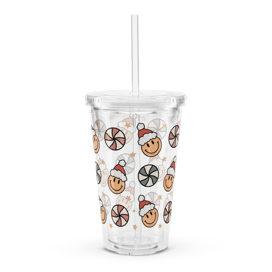 Groovy Smiley Face Santa Double Wall Clear Plastic Tumbler (16 oz) product image (3)