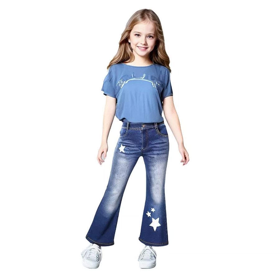 Teens Girls Flared Jeans Denim Elastic Waist Flare Leg Baggy Pants Jeans Pants product image (3)