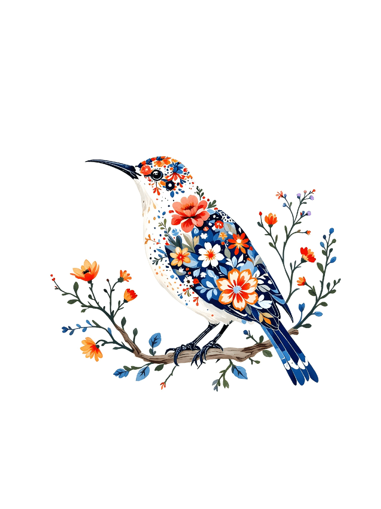 Watercolor Folk Art Bird Clipart, Floral Spring Digital Download, Whimsical Bird Illustrations, Wedding Invitations, Scrapbooking, Card Making product image (2)