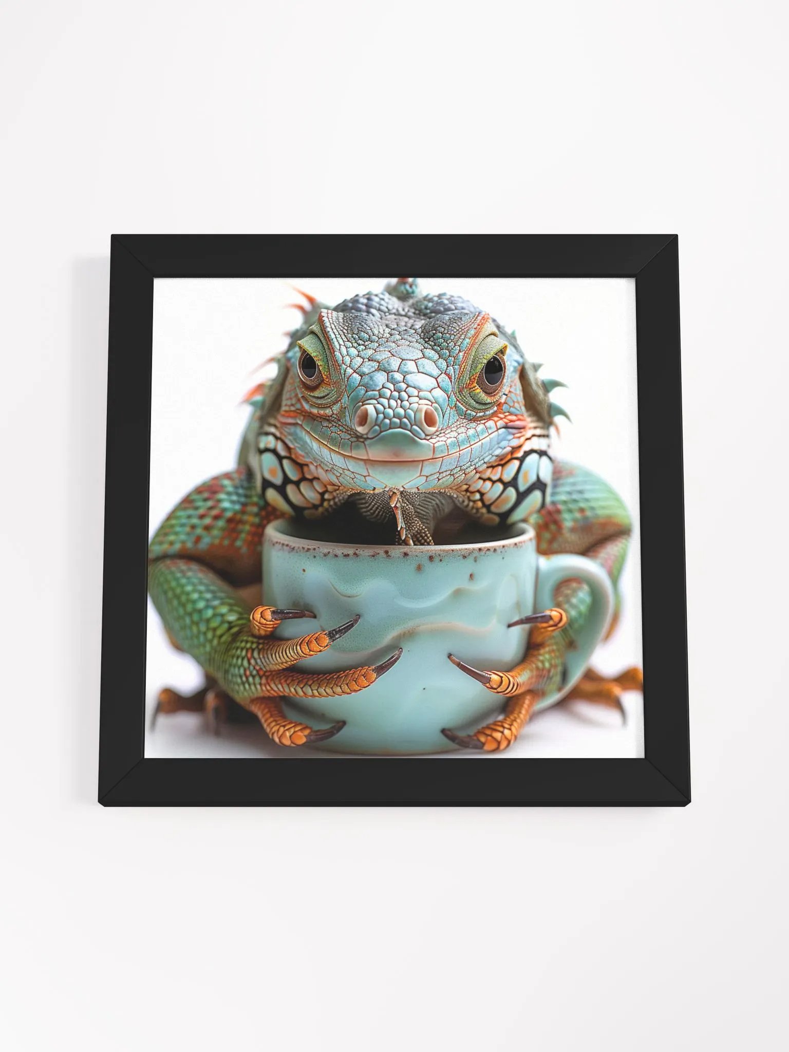 Cute Coffee Lover Iguana Lizard Framed Wall Art product image (4)