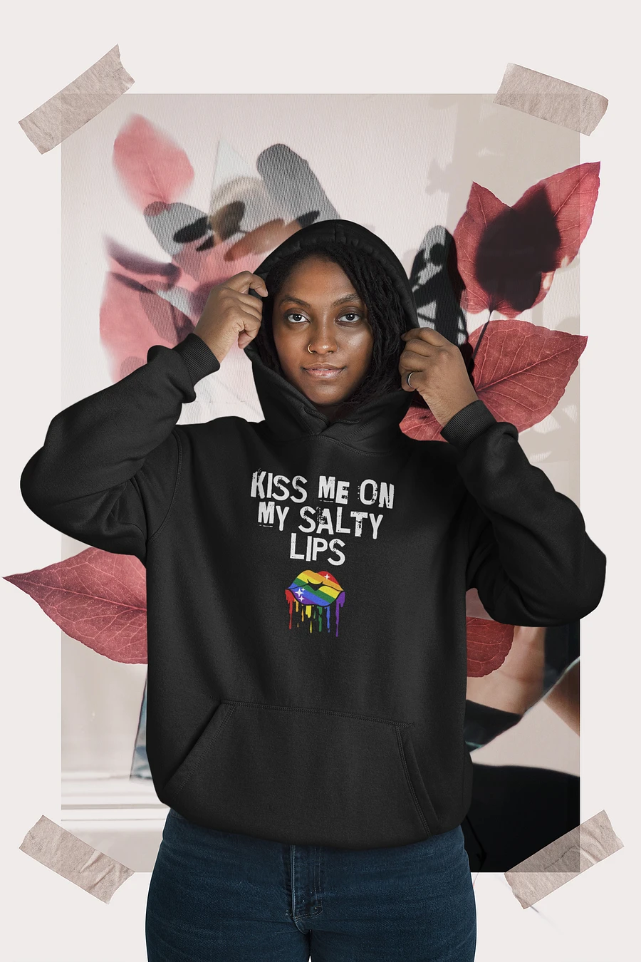 LGBTQ+ Hoodie Kiss Me On My Salty Lips Rainbow (Black) product image (7)